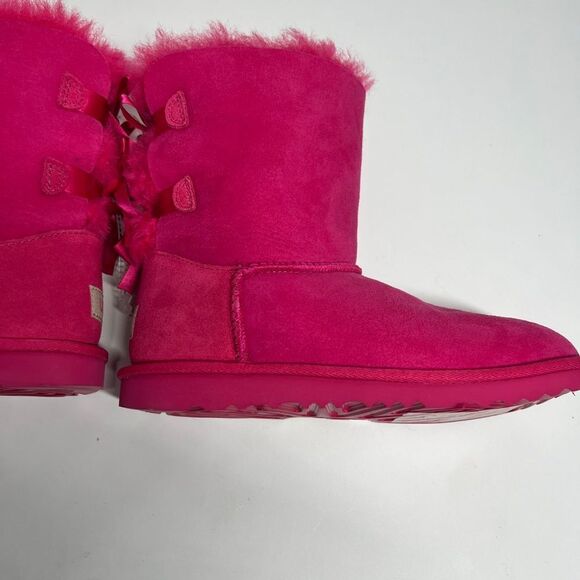 Ugg Mini Bailey Bow II Pink Azalea Fur Boots Big Kids Size 5 Women’s Size 6,5NWT - Picture 9 of 10